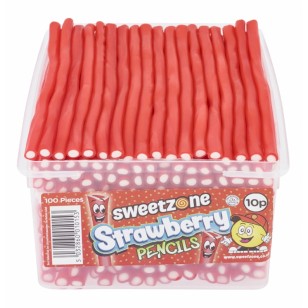 Sweetzone Halal Strawberry Pencils 100 In Tub Hmc Sweetzone Halal Strawberry Pencils 100 In Tub Hmc
