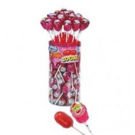 Strawberry Flavour Bubble Gum Filled Lollipops - 50 Pack