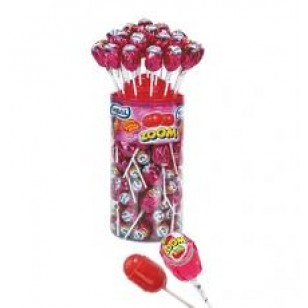 Strawberry Flavour Bubble Gum Filled Lollipops - 50 Pack