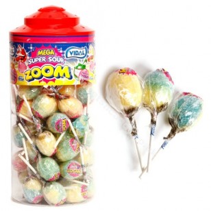 Mega Super Sour Bubble Gum Filled Lollipops - 50 Pack